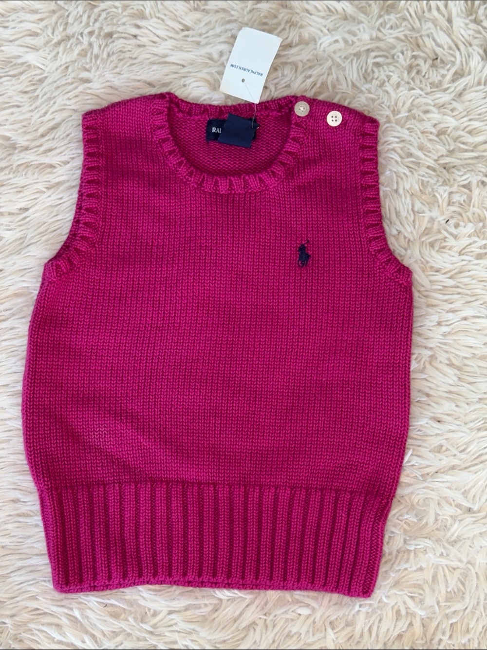 🐎 NWT Ralph Lauren Girls' Sleeveless Knit Vest in Bright Fuchsia 4/4T